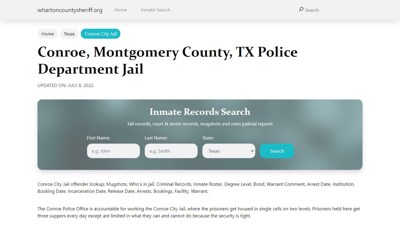 Conroe, TX City Jail Inmates, Arrests