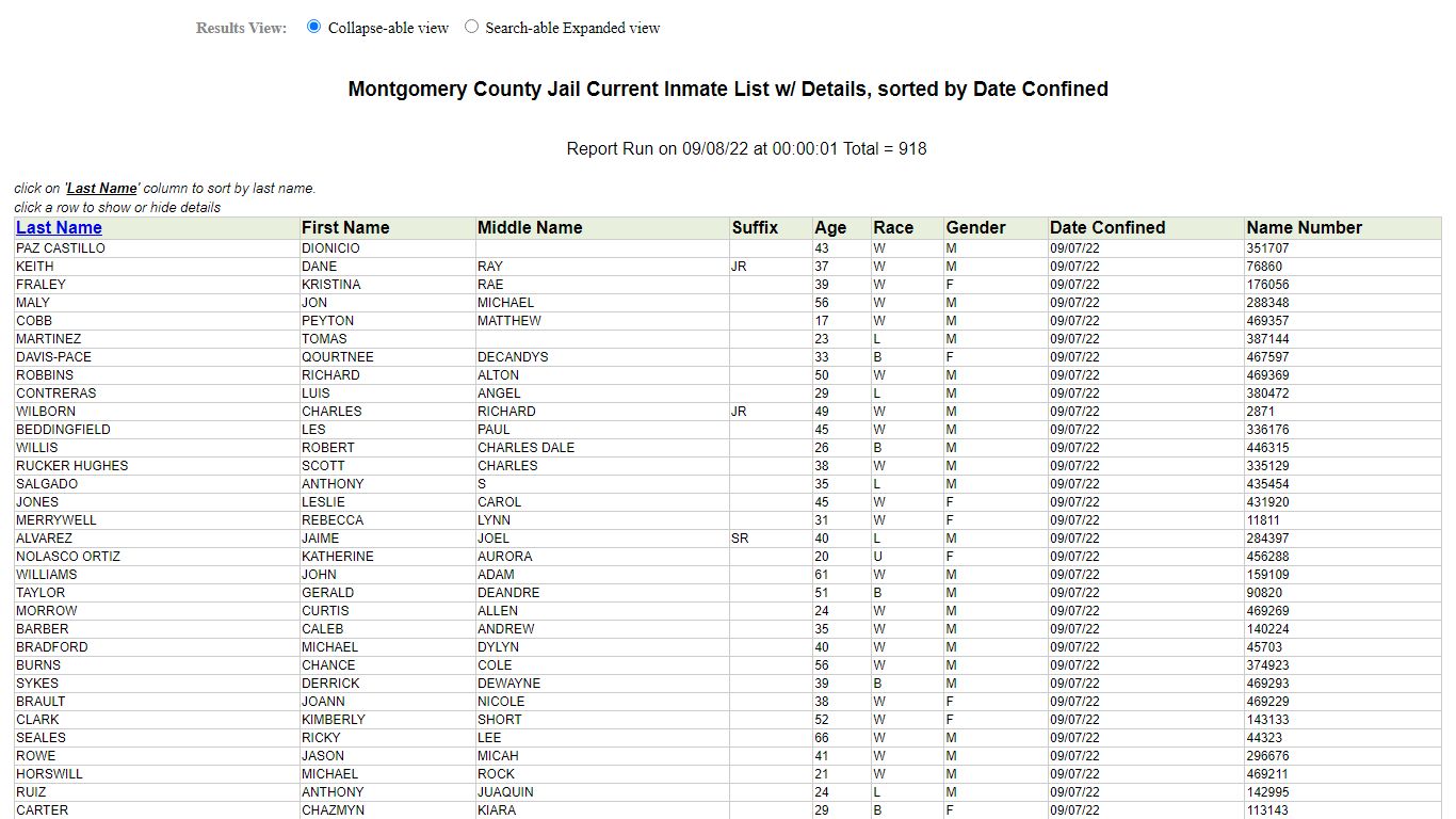 Jail Roster - Montgomery County, Texas